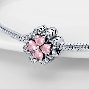 Pandora Pink Flower Charm with Silver Details
